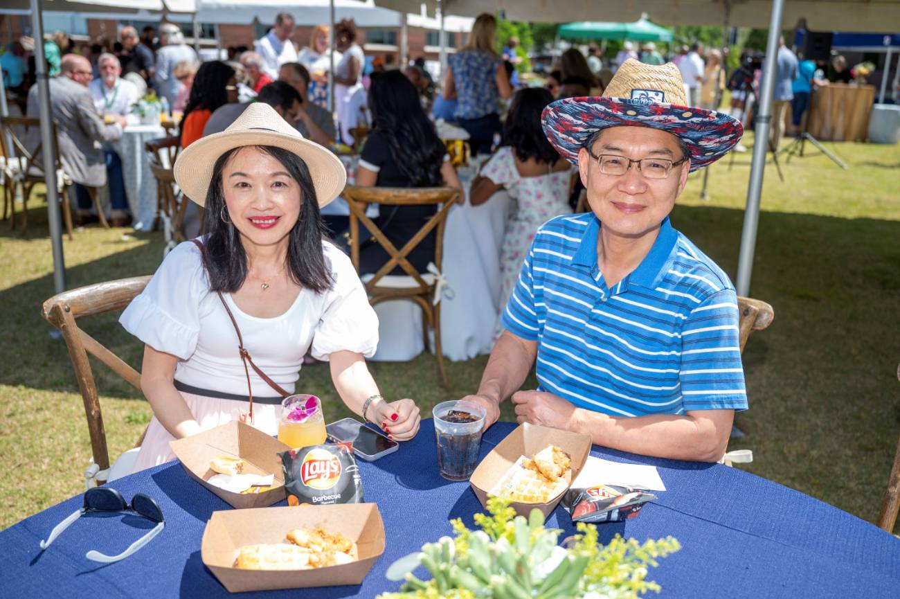 Two people enjoying lunch at a table