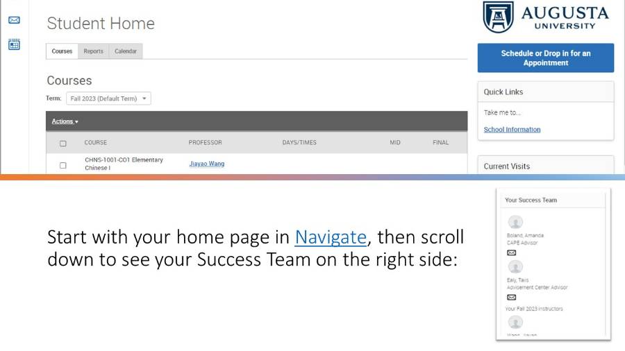 screenshot of Navigate academic program