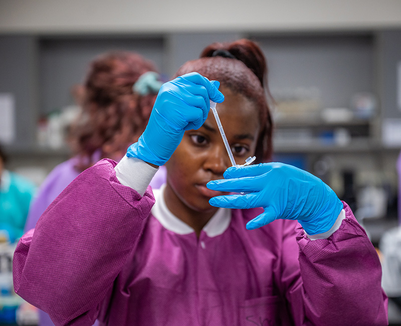 student doing lab work