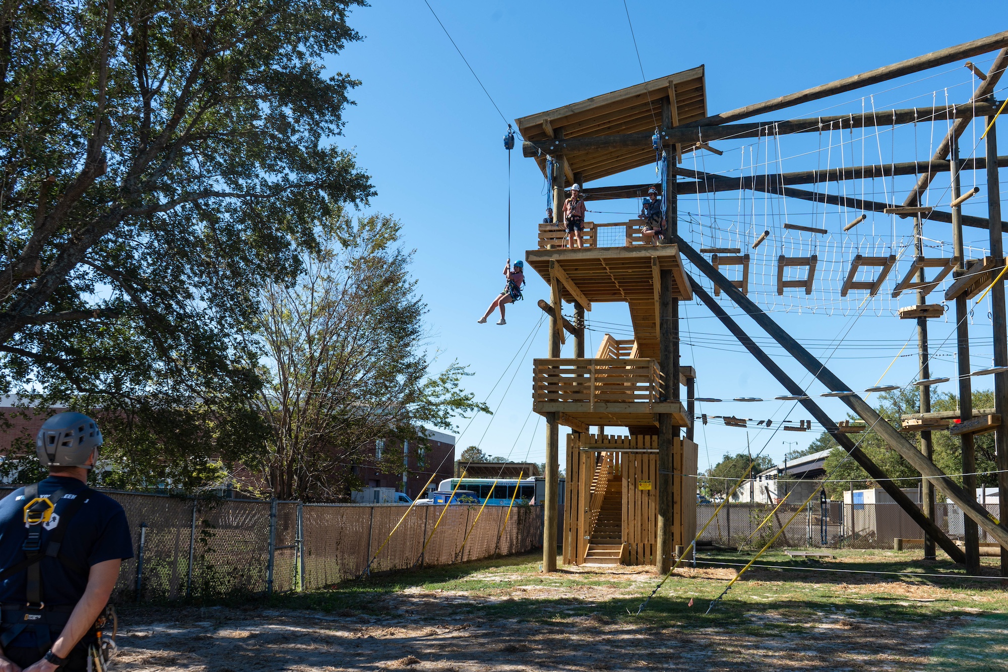 student zip lining