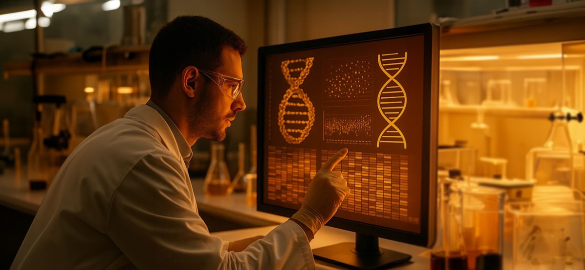 man in lab looking at computer
