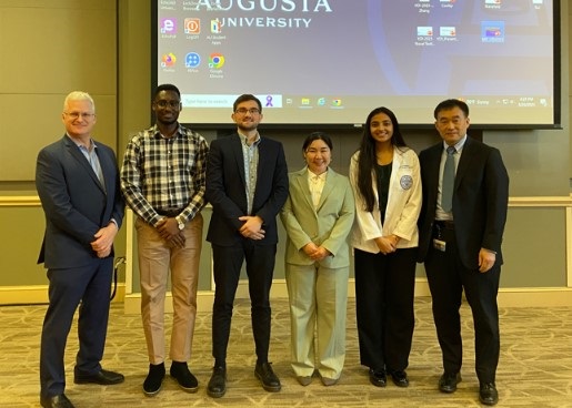 Dr. Steven Brooks (Department Chair of Ophthalmology and Co-Director of Vision Discovery Institute).  Harry Henry-Ojo (graduate student). Budkin, Stepan (Graduate Research Assistant). Mai Yamamoto (Postdoctoral Fellow). Dhruvi Paladiya, (third-year medical student). Yutao Liu, PhD, Professor, Cellular Biology & Anatomy.
