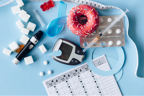 Image of instruments used for the diagnosis and maintance of diabetes
