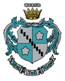 Teal and grey shield with crown on top